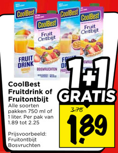  coolbest vruchtensap 1 750 fruit ontbijt drink bosvruchten fruitdrink fruitontbijt soorten pakken ml liter pak 1.1 