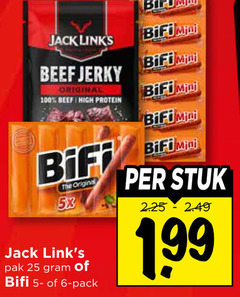  bifi bierworstjes 6 25 100 jack mini beef original high protein pak pack stuk 