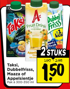  taksi dubbelfrisss appelsientje fruitdrank 150 tropisch fruit dubbel drink appels maaza pak ml perzik kca 2stuks 
