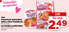  4 14 36 valentijn jan american pancakes witte choc framboos pak stuks hartjes poffertjes zak ca. roze bril stuk 
