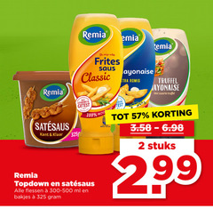  2 100 remia enige frites saus classic mayonaise romig truffel zwarte getest kant klaar topdown flessen 300-500 ml bakjes stuks 99 