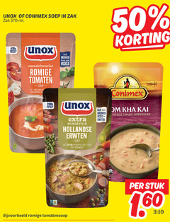  unox conimex soep 50 100 250 zak ml groenten romige tomaten zongedroogd mascarpone vezels rijkgevuld hollandse erwten katenspek rookworst rijk eiwitten since pittige thaise kippensoep tomatensoep stuk 
