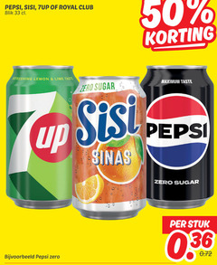  royal club pepsi sisi 7-up cola frisdrank 33 50 blik refreshing lemon lime taste zero sugar up sinas stuk 
