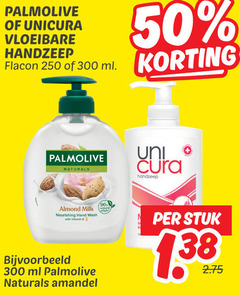  50 250 300 palmolive unicura vloeibare handzeep flacon ml naturals uni cura almond milk nourishing hand wash with vitamin amandel stuk 