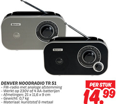  radio 4 9 denver analoge afstemming aa batterijen 11 6 cm gewicht 7 materiaal kunststof metaal stuk 