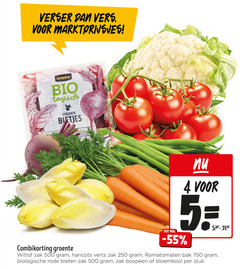  4 5 250 500 750 verser vers jumbo bio logisch gekookte bietjes b combikorting groente witlof zak haricots verts romatomaten bak biologische rode bieten bospeen bloemkool stuk 
