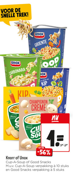  1 5 10 15 100 trek unox groente noodles r carbonara knorr kip champignon cup soup good snacks stuks 