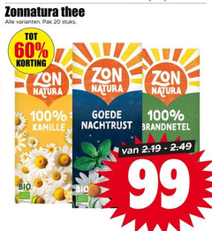  zonnatura thee 20 60 99 100 pak stuks zon natura kamille nachtrust brandnetel bio 