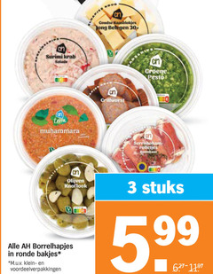  3 surimi krab muhammara jong belegen grillworst groene pesto rolletjes olijven knoflook borrelhapjes ronde bakjes m.u.v stuks 5 99 