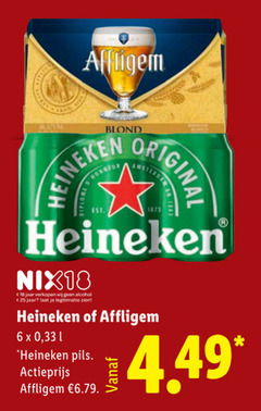  heineken affligem blikjes bier speciaalbieren 6 18 blond original nix18 jaar 33 pils actieprijs 