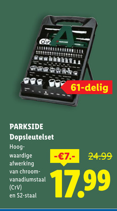  delig parkside dopsleutelset hoog- afwerking chroom vanadiumstaal staal 