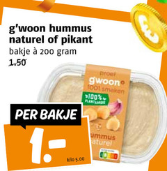 200 hummus naturel pikant bakje kilo gwoon smaken Naturel 
