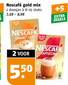  nescafe oploskoffie 2 gold mix doosjes stuks 5 zegels caramel latte 