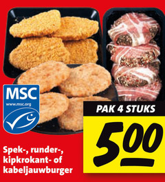  4 500 www.msc.org spek runder kipkrokantschnitzel kabeljauwburger pak stuks 