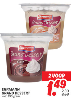  2 ehrmann grand dessert toffee double re melkbestanddelen delen siroop caramel creme poeder zout heal chocolate kuip 