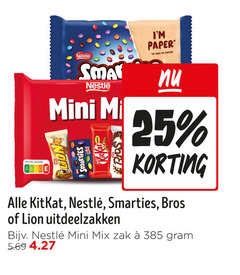 klik op dit plaatje voor een vergroting en voor vergelijkbare aanbiedingen gerelateerd aan
kitkat bros smarties lion mini chocoladerepen 25 nutri score nestle paper papier uitdeelzakken mix zak kitkat bros smarties lion mini chocoladerepen 25 nutri score nestle paper papier uitdeelzakken mix zak