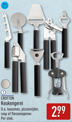  2 keukengerei kaasmes pizzasnijder rasp flessenopener stuk 