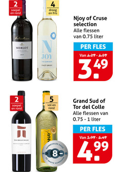  witte wijn frisdrank rode 2 4 5 8 soepel rond merlot pats droog fris happiness pinot grigio njoy cruse selection flessen liter fles hamersma grand colle 5.99 