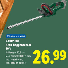  15 20 parkside accu heggenschaar snijlengte 50 5 cm diameter tak mm toebehoren oplader 