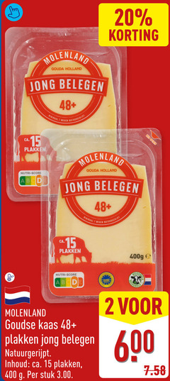  2 7 15 20 400 600 ca. molenland gouda holland jong belegen nutri score 48 minimaal weken natuurgerijpt weiden goudse kaas inhoud stuk 