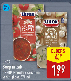  unox soep kruidige tomaten zongedroogde tomaat basilicum scheutje olijfolie rijk romige champignon ui bieslook zak 2x meerdere ml elders 