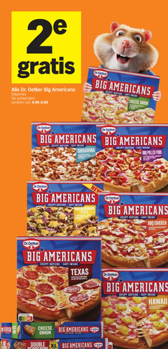  2 dr. oetker big americans diepvries varieeren dr crispy soft inside cheese onion shoarma bbq pulled new outside cheeseburger style sort chicken dr.oetker texas hawaii double xl 