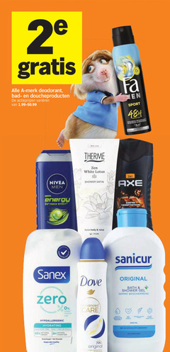  2 merk deodorant bad doucheproducten varieeren fa sport nivea men energy therme zen white lotus shower satin axe sanex zero dove care hydrating original temptation sanicur bath gel 
