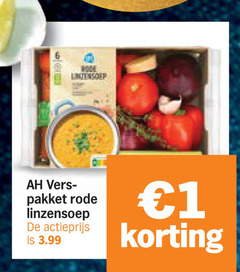 1 pakket rode linzensoep actieprijs 3.99 