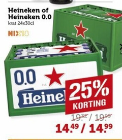  heineken 0.0 krat bier 25 24x30cl reine 