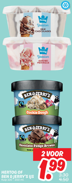  2 fairtrade hertog yssalon drie chocolades aardbei meringue cookie dough spoon inside diepvries chocolate fudge brownie ice ijs kuip ml 1 99 