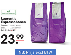  laurentis koffiebonen 1 eerlijke espressobonen donker licht zak kilo gebrand 