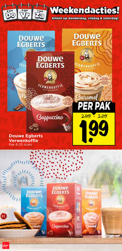 douwe egberts oploskoffie 5 6 7 8 10 vrijdag zaterdag verwenkoffie cafe gourmand melkschuimlaag avec mousse lait cappuccino live latte caramel pak 1 99 stuks 