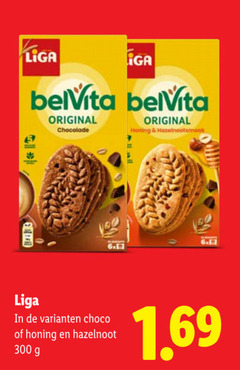  300 liga belvita original chocolade honing 6x choco hazelnoot 