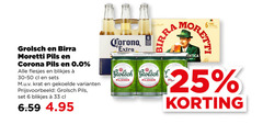  birra moretti grolsch blikjes bier krat 6 25 33 pils corona 0.0 meesterschap premium wet zachte lans pilsner 