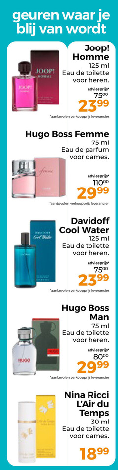  30 geuren joop homme ml eau toilette heren hugo boss femme parfum dames davidoff cool water man 80 nina ricci du temps 
