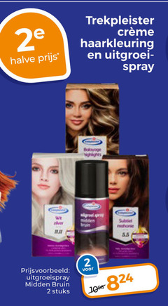  2 trekpleister 2e halve haarkleuring spray uitgroeispray midden bruin stuks 