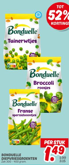  100 bonduelle tuinerwtjes nutri score broccoli roosjes franse sperzieboontjes natuurlijk rijk vezels ruk diepvriesgroenten zak stuk 