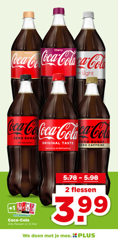  2 cherry coca cola taste light co zero sugar calories original refreshing caffeine 1 stickerpack flessen 5 liter 3 99 doen 