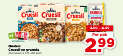  4 cruesli quaker www nuts chocolate luchtig granola zero sugar added strawberry blueberry 1 stickerpack pakken pak 