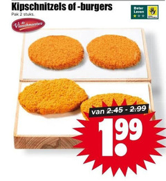  2 kipschnitzels burgers pak stuks vleeschmeesters beter leven 