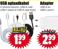  8 usb oplaadkabel kleuren kabel adapter poort 2.5 meter elders 3.99 5.99 