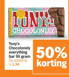  tony chocolony chocolade 50 90 chain chocolonely melkchocolade karamel pretzel amandel noga zeezout tonys everything bar actieprijs 