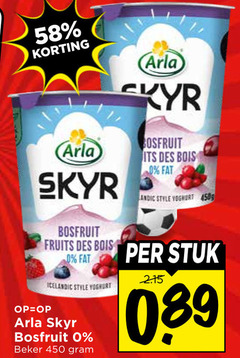 arla vruchtenyoghurt 450 skyr bosfruit fruits des bois icelandic style yoghurt beker stuk 