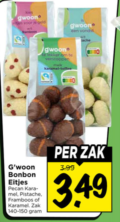  gwoon geld wit framboos vondst melk karamel toffee bonbon eitjes pecan pistache zak 3.99 