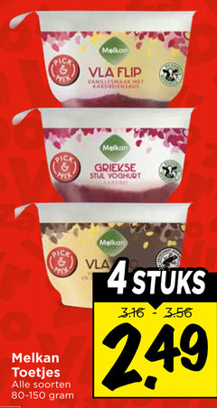  4 pick wit melkan vla flip vanillesmaak pica stijl yoghurt griekse toetjes soorten stuks 