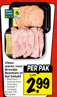  160 beter leven bescherming vlees broodje beenham bal gehakt honing saus mosterd schaal pak 