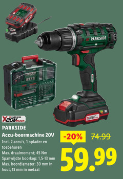  1 2 13 30 45 parkside accu boormachine oplader toebehoren draaimoment spanwijdte boorkop mm boordiameter hout metaal 