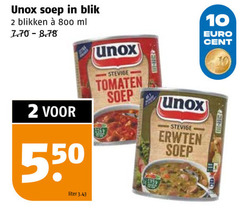  unox soep 2 10 cent blik blikken ml liter tomaten erwten 