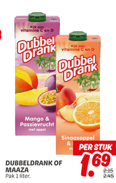  dubbeldrank fruitdrank 1 rijk vitamine dubbel drank mango passievrucht appel maaza pak liter sinaasappel stuk 
