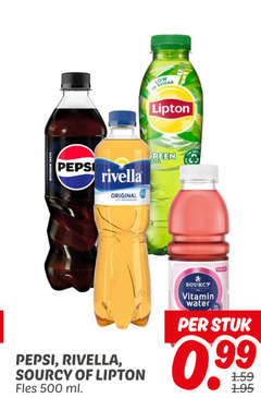  lipton rivella pepsi sourcy frisdrank cola 500 original green fles ml vitamin water stuk 